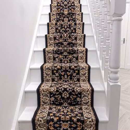 runrug Soft and Comfortable Traditional Black Stair Runner, W: 80 cm, L: 480 cm – 2
