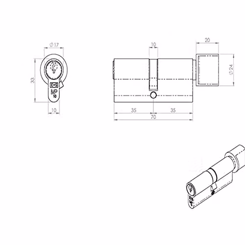 Loops 70mm Euro Cylinder and Thumbturn Lock with 10 Pin Security in Satin Chrome – 2