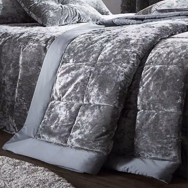 Catherine Lansfield Silver Crushed Velvet Bedspread W/D: 220 x 220 cm