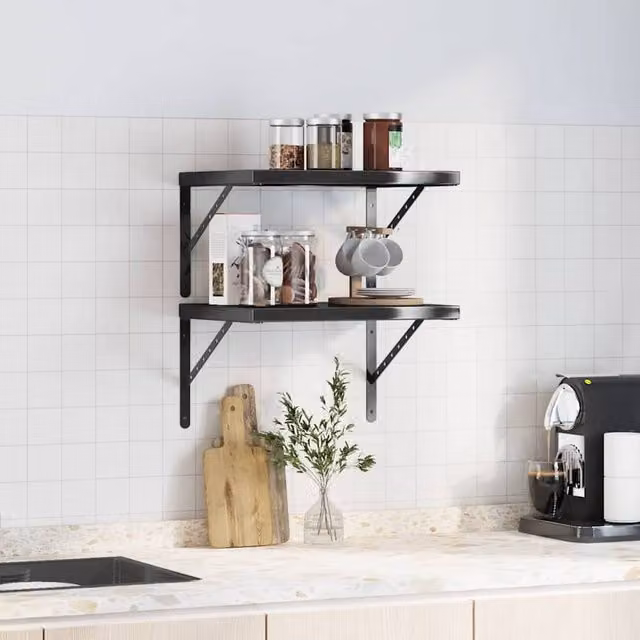 Berkfield Home Set of 2 Black Matt Stainless Steel Wall Mounted Shelves, W: 50 cm, D: 40 cm, H: 3 cm – 1