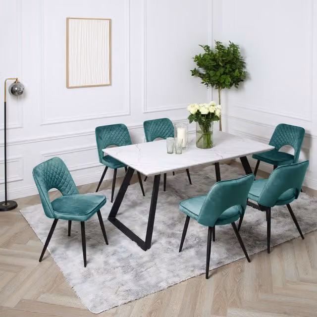 Home Garden Direct Venice Dining Set with Marble-Effect Rectangular Table and 6 Chairs in Green