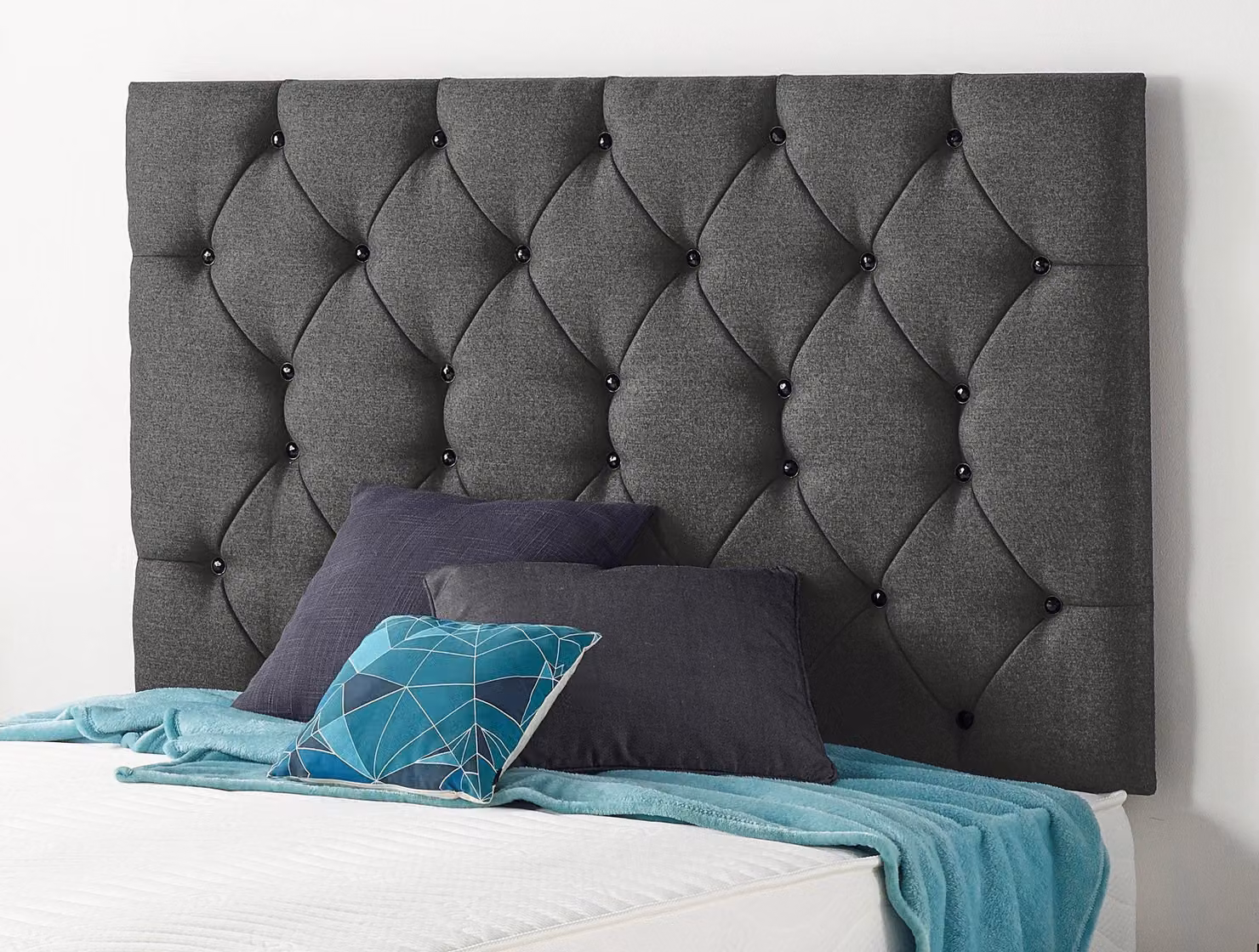 Somnior Premier Hybrid Memory Foam Divan Bed Set with 4 Drawers and Chesterfield Upholstered Headboard in Anthracite Grey, W/D/H: 200 x 200 cm – 3