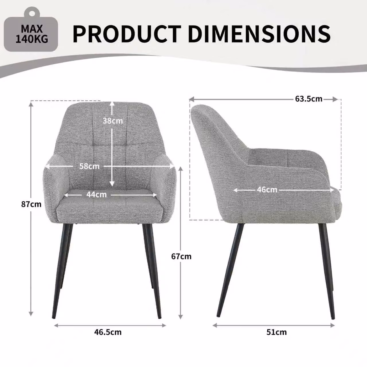 SONARA Modern Single Dining Chair in Grey Chenille Fabric – 2
