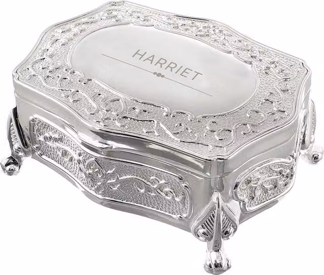 Personalised Memento Company Women's Classic Small Antique Trinket Box in Metallic Silver