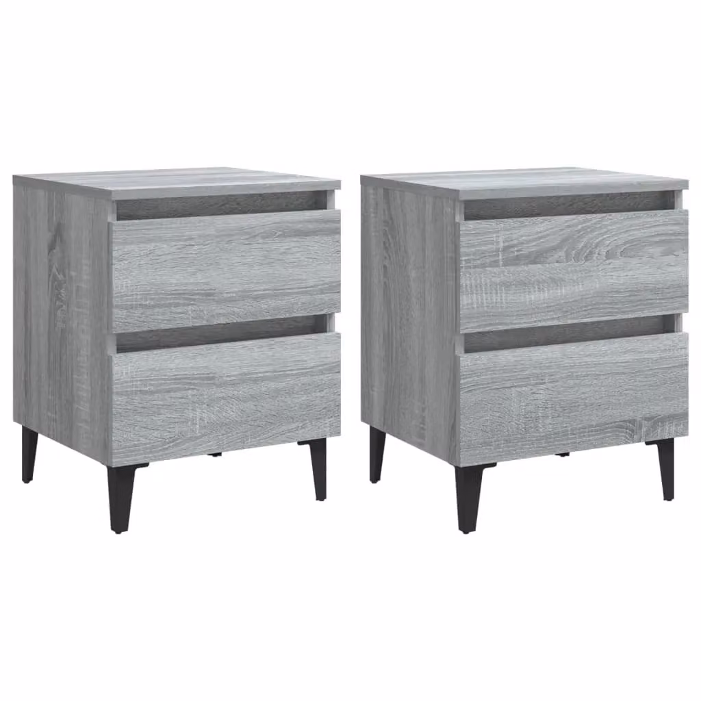 Berkfield Home Set of 2 Grey Sonoma Bedside Cabinets with Metal Legs W/D/H: 40 x 35 x 50 cm – 2