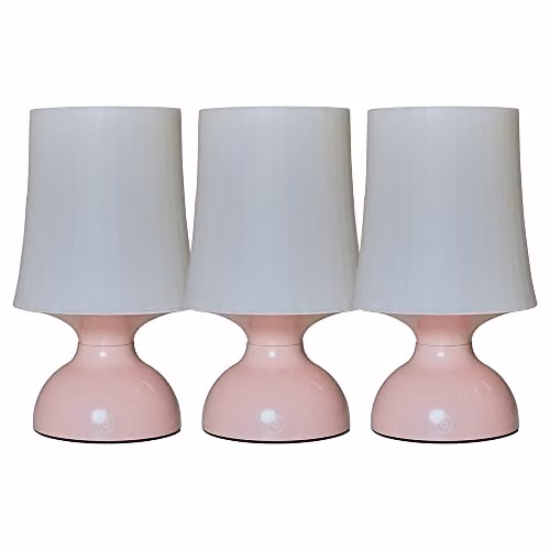 ValueLights Colmar 3 Pack Dimmable LED Touch Table Lamps in Pink with White Cone Shades