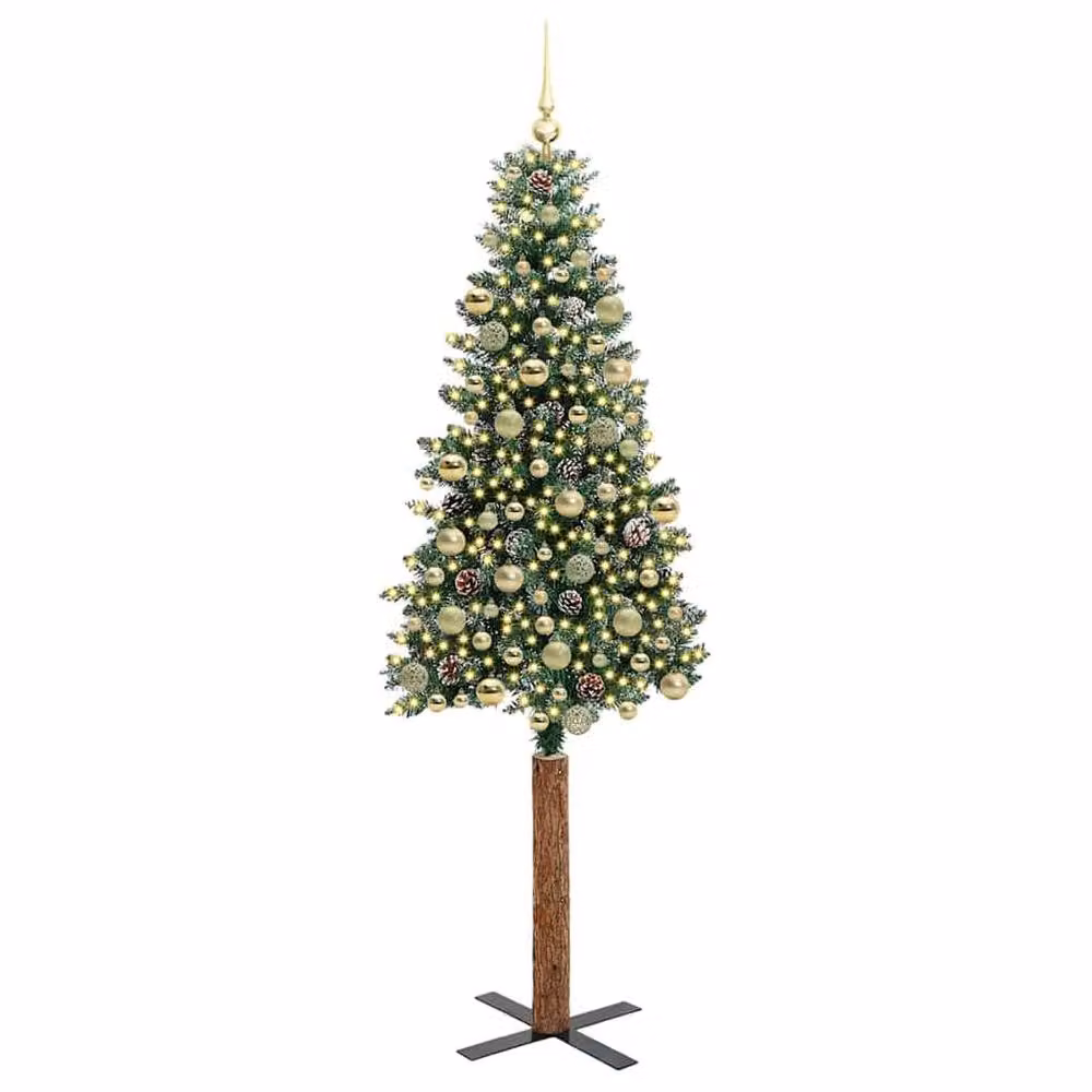 Berkfield Home Slim Christmas Tree with 300 LEDs in Green and White, Height: 210 cm – 3