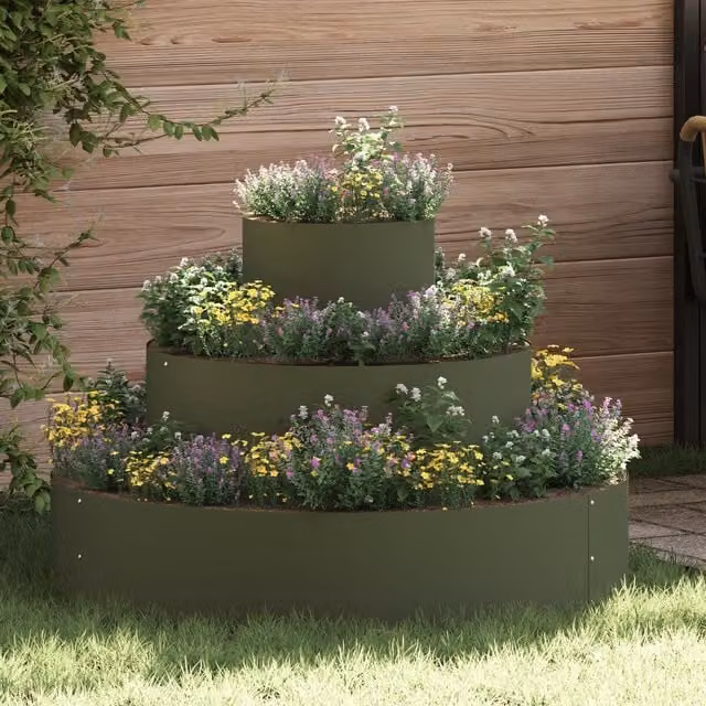 Berkfield Home Modular Steel Planter Tub in Olive Green, 90 cm