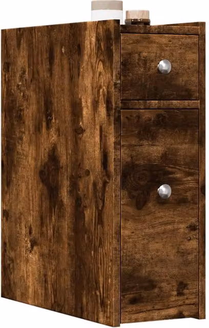 Berkfield Home Narrow Bathroom Cupboard with Wheels in Smoked Oak Brown