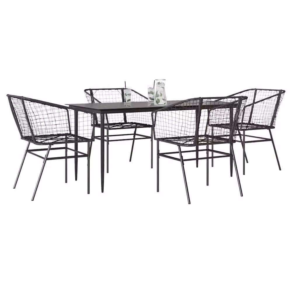 Berkfield Home Beautiful 5 Piece Garden Dining Set in Black Poly Rattan with Glass Top – 2