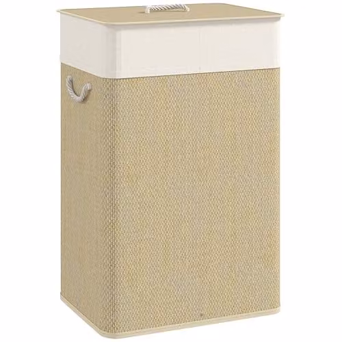 HOMCOM Bamboo Laundry Basket with Lid and Removable Bag, 72L, Nature Wood Finish, Brown and Beige, W: 30.0 cm, D: 30.0 cm, H: 60.0 cm – 1