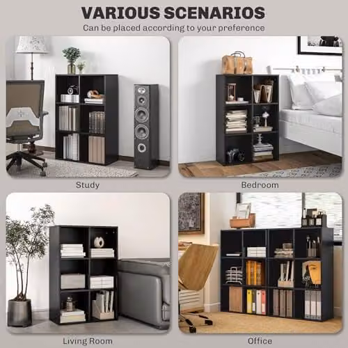 HOMCOM Modern 3 Tier Cube Bookshelf with 6 Open Compartments in Black, W/D/H: 65.5 x 30.0 x 97.5 cm – 6