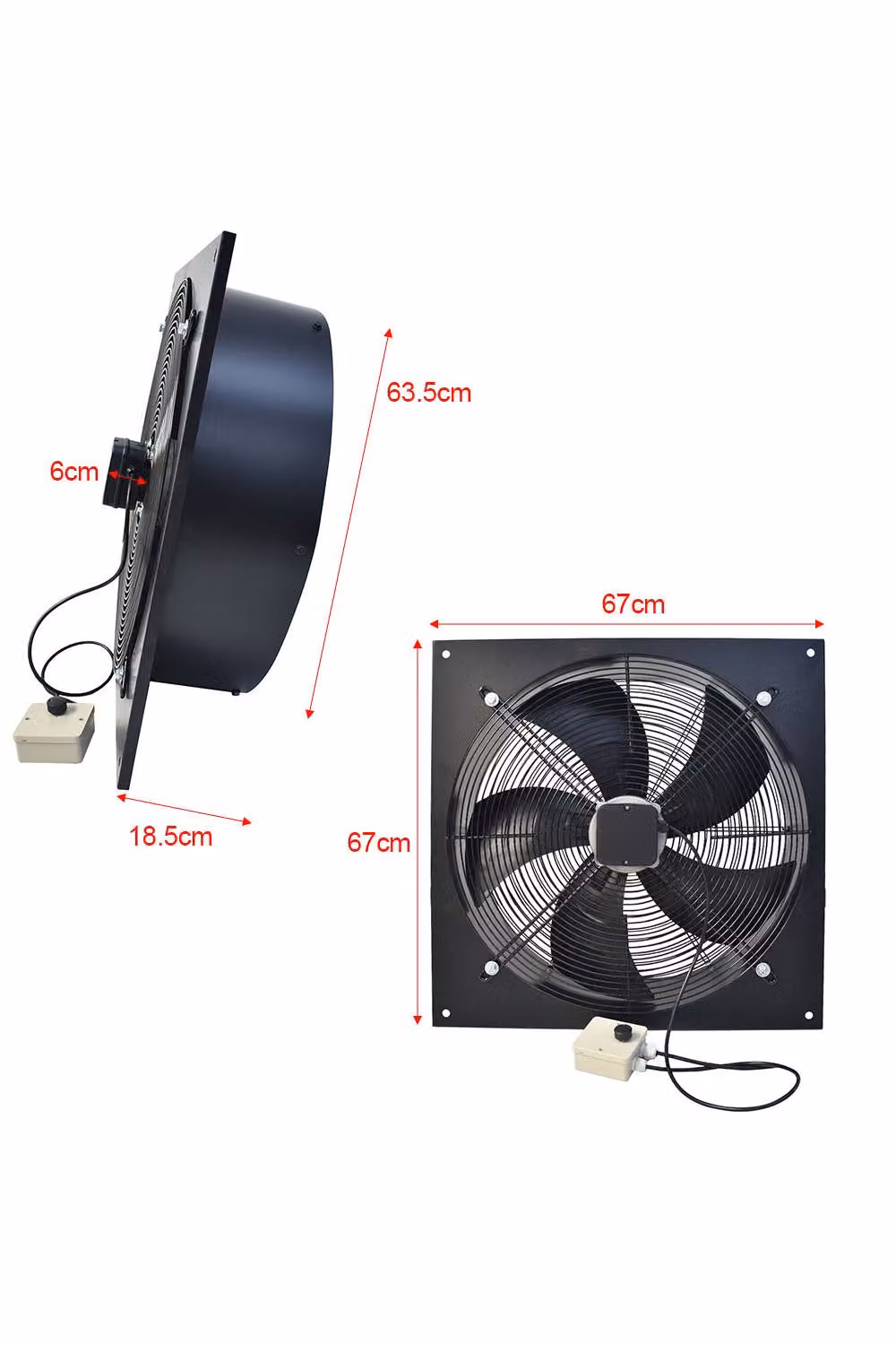 Living and Home Wall-Mounted Black Metal Axial Exhaust Fan 60.96 cm – 6