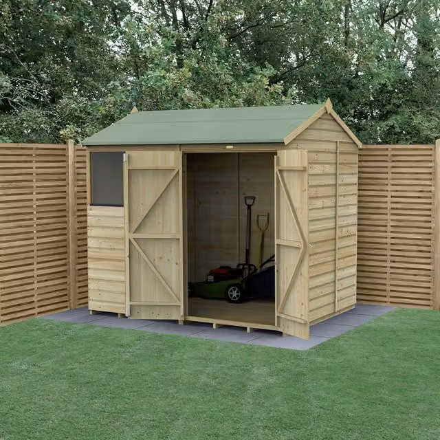 Beckwood Reverse Apex Wooden Garden Shed in Green and Brown with Foundation and Floor