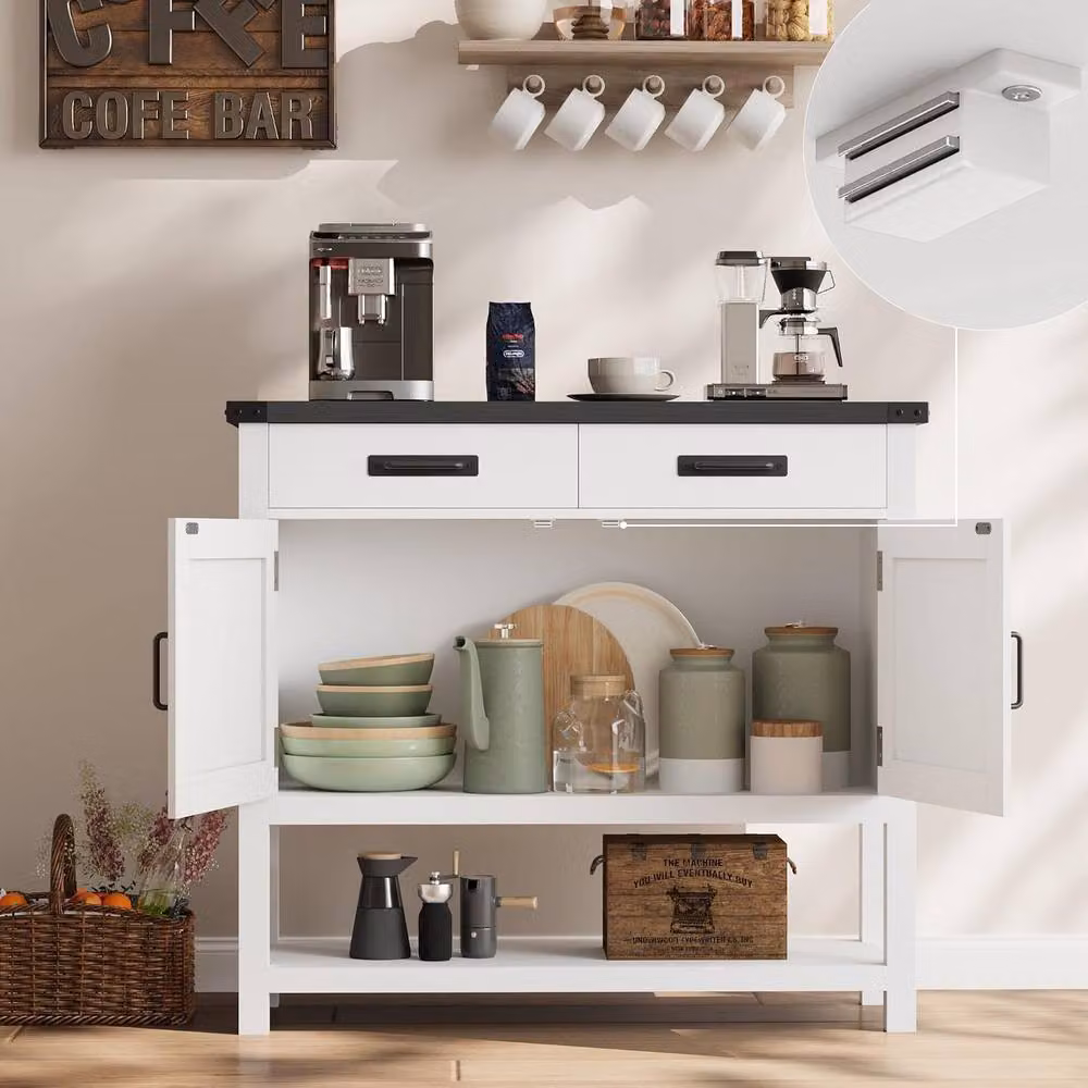 London Boutique White Wooden Console Table with 2 Doors and 2 Drawers Buffet Sideboard – 2