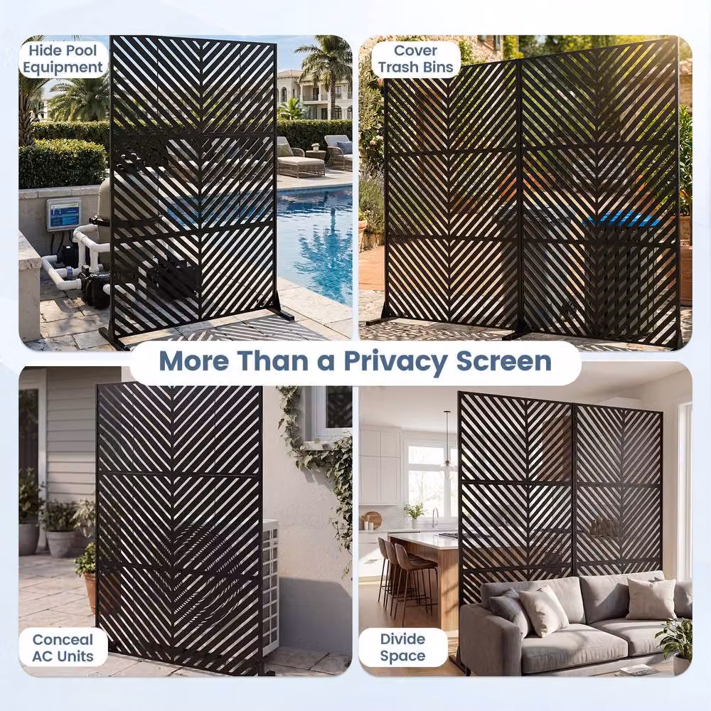 Costway Black Metal Privacy Screen Decorative Louvered Wall Divider, W/D/H: 120 x 40 x 183 cm – 7