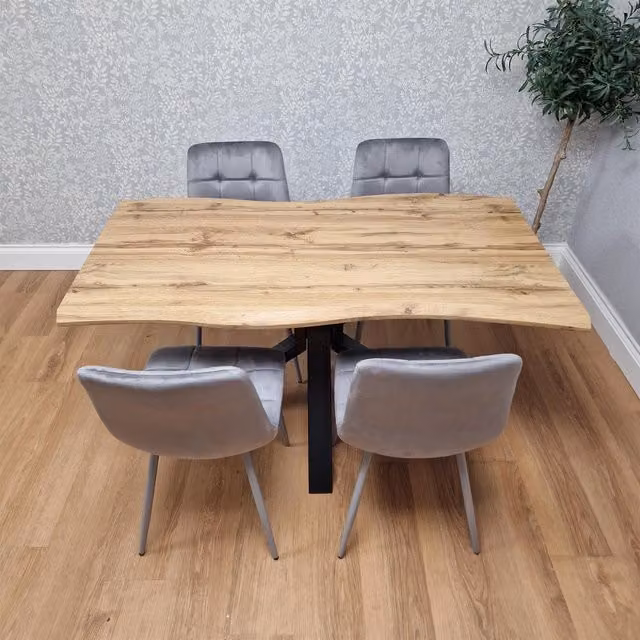 KOSY KOALA Modern Rectangular Wooden Dining Table with 4 Grey Velvet Chairs, Brown and Grey – 1