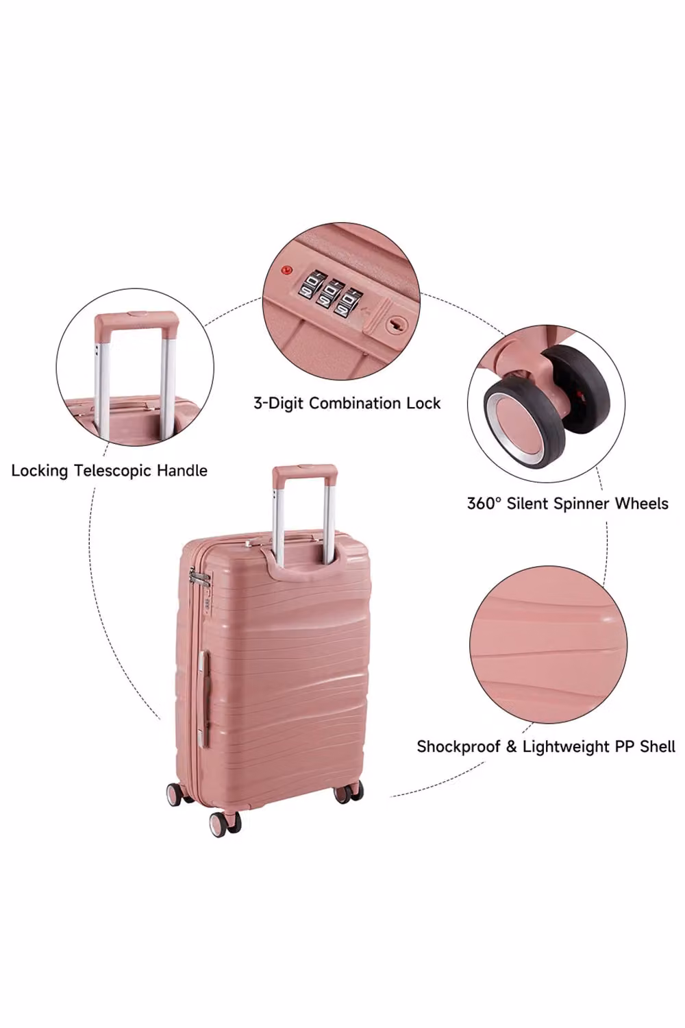 Living and Home 4-Piece Lockable Travel Suitcase Set in Rose Gold and Pink – 2