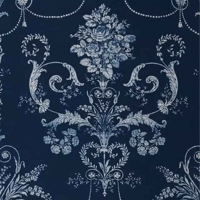 Laura Ashley Josette Classic Floral Fabric Panel in Midnight Blue and Black