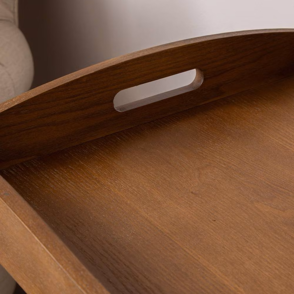 Melody Maison Rectangular Wood Butler's Tray Style Side Table in Brown – 3