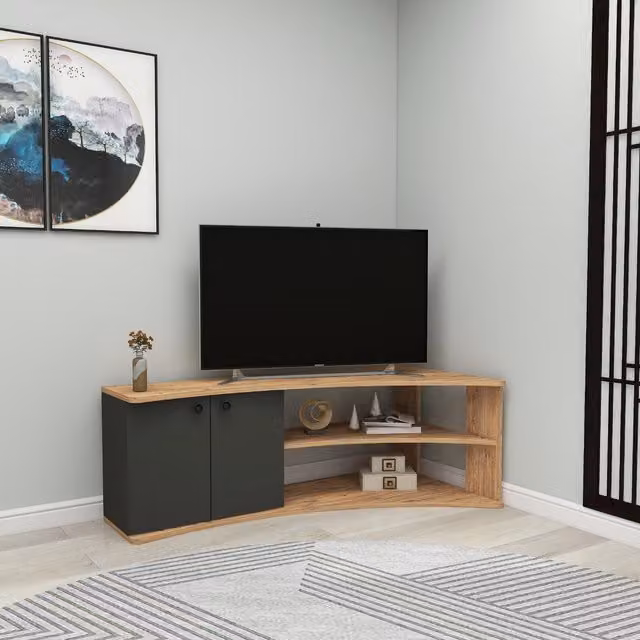 Destina Home Termera Reversible Corner TV Stand with Storage for TVs up to 60 inches in Anthracite and Beige – 1