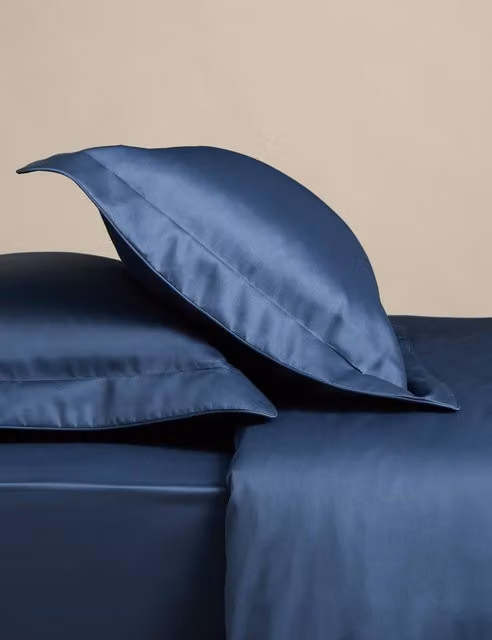 M&S Egyptian Cotton 230 Thread Count Mako Satin Oxford Pillowcases, Blue, Pack of 2