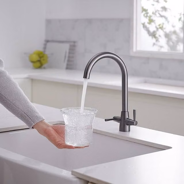 Heable Grey Brass Kitchen Mixer Tap with Dual Lever and Swivel Spout