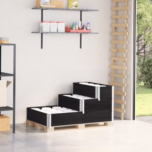 Berkfield Home 3-Tier Raised Bed in Black Solid Wood and Galvanised Steel, W: 120 cm, D: 80 cm