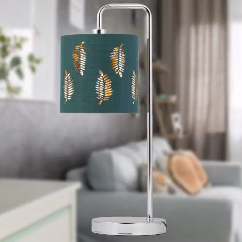 First Choice Lighting Chrome Arched Table Lamp with Green Fern Cut Out Shade in Silver – 4
