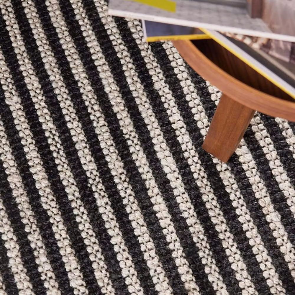 THE RUGS Ebony Hand Woven Striped Jute Rug in Cream and Black, W: 200 cm, L: 300 cm – 8