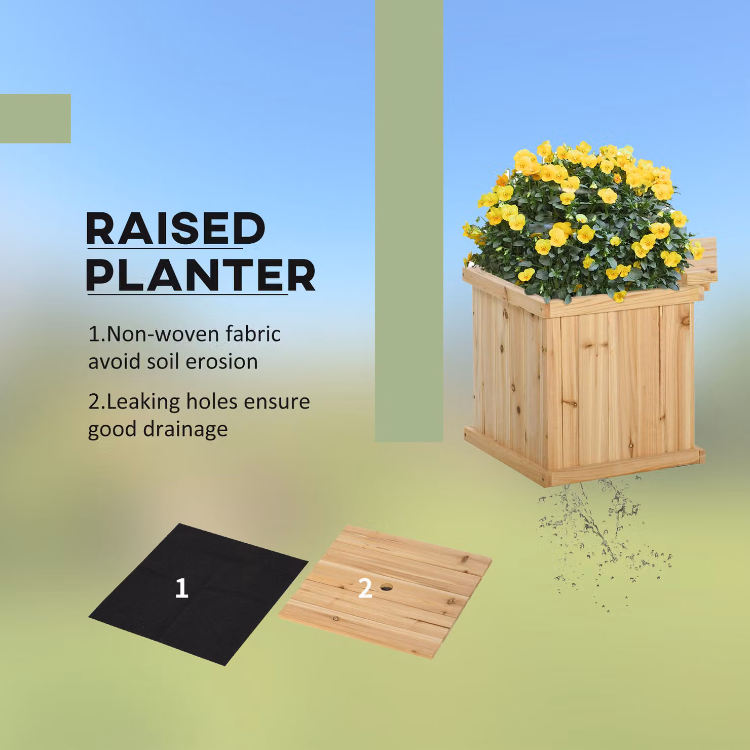 Outsunny Dual-Purpose Wooden Raised Garden Bed with Bench, Brown, W: 176 cm, D: 38 cm, H: 40 cm – 4
