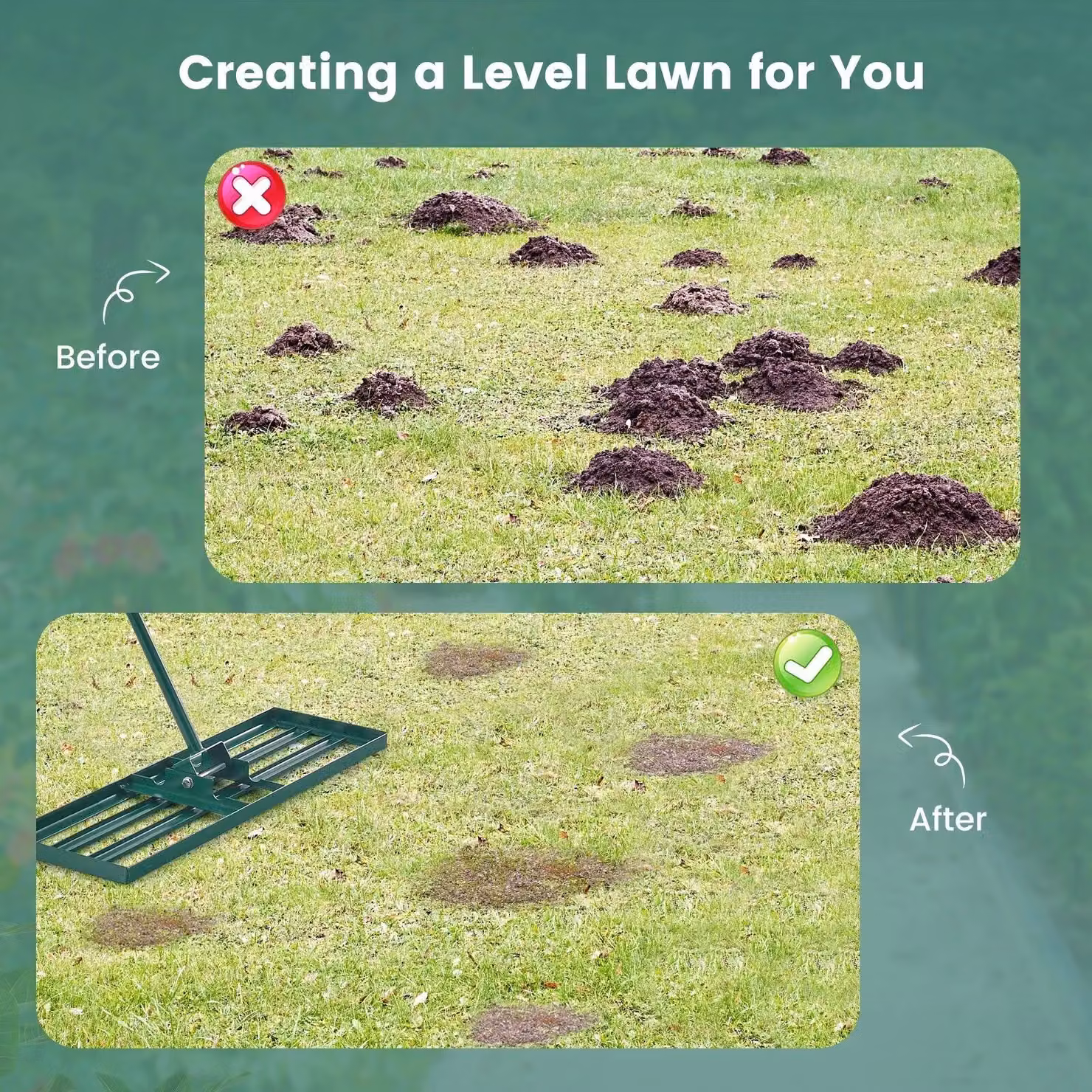 Gymax Lawn Rake Leveling Tool with Heavy Duty Handle, Green – 3