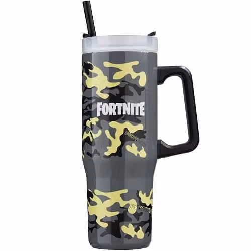 Get Trend Fortnite Insulated Stainless Steel Tumbler with Straw and Handle, 920ml, Multicolour