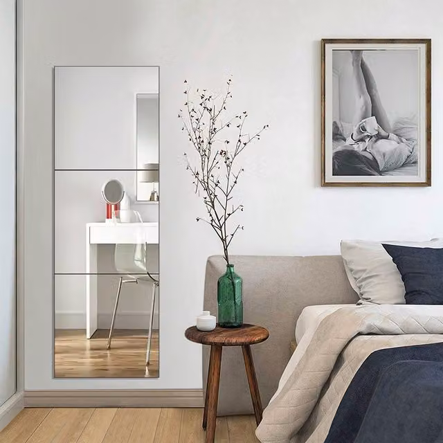Livingandhome Set of 3 Rectangular Acrylic Adhesive Wall Mirror Tiles, White, W/H: 40 x 40 cm