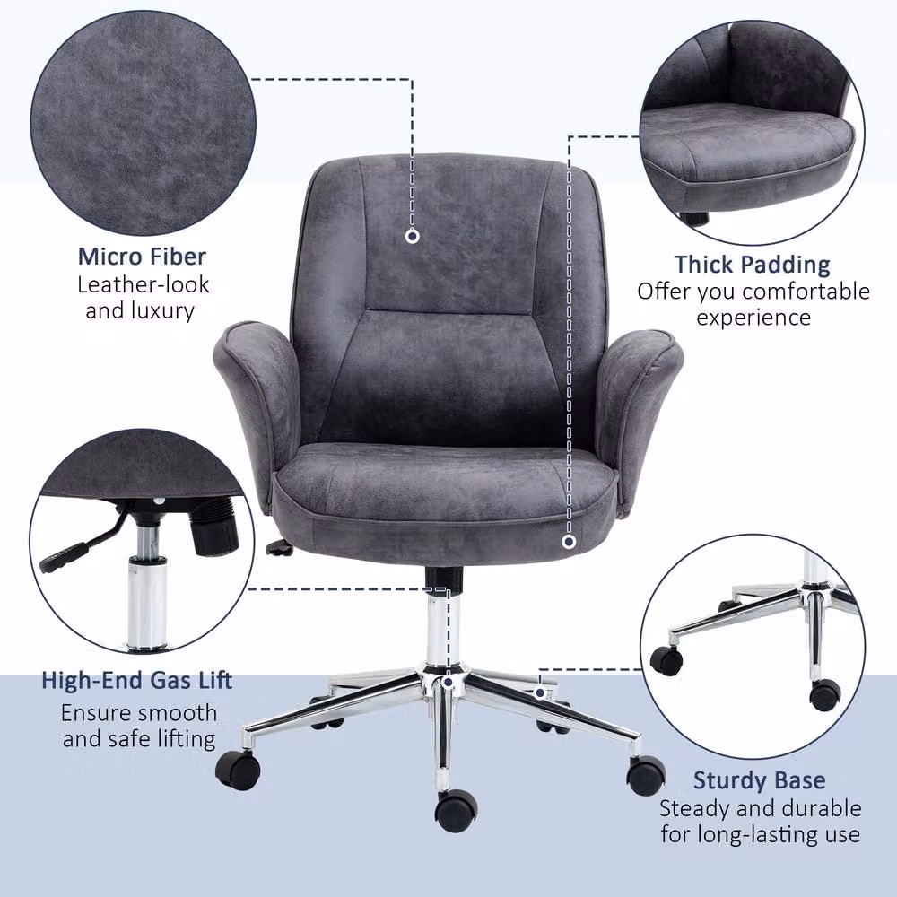 Rolipo Grey Microfibre Swivel Executive Office Chair with Armrests and Castors – 6