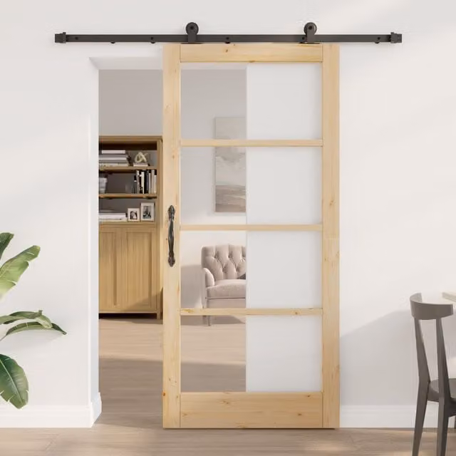 Berkfield Home Orkdal Sliding Door with Hardware Set in Beige Lacquered Solid Wood and Glass – 1