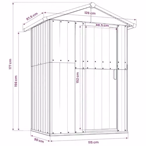 vidaXL Grey Galvanised Steel Garden Shed W/D/H: 126 x 97.5 x 177 cm – 3