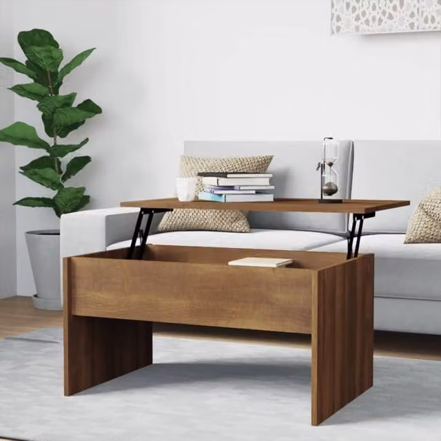 Berkfield Home Modern Brown Oak Coffee Table with Lift Mechanism, W/D/H: 80 x 50.5 x 41.5 cm – 1