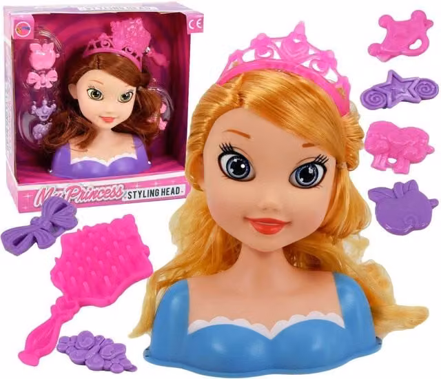 BiBi Doll Princess Styling Head with Hair Accessories in Blue, Pink and Multicolour