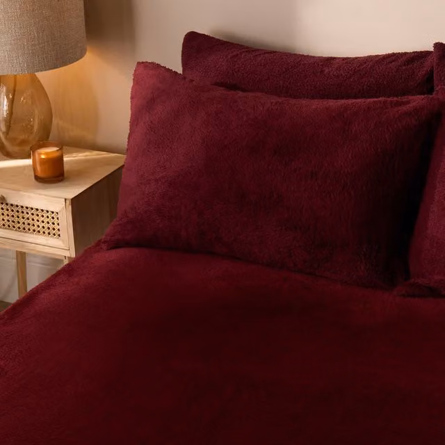 OHS Teddy Fleece Thermal Fitted Bed Sheet, W/D/H: 140 x 200 cm, Red – 4