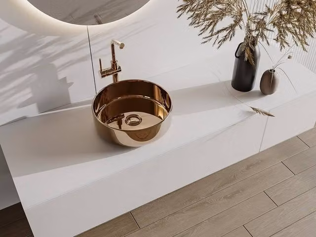 Vente-unique KANELLE II Round Ceramic Washbasin in Bronze with Copper Effect, Diameter: 36 cm – 1