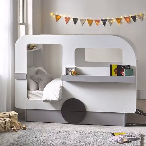 Julian Bowen Tourer Caravan Bed Frame in White, Grey and Black Lacquered Solid Wood, W/D/H: 90 x 190 x 95 cm – 1