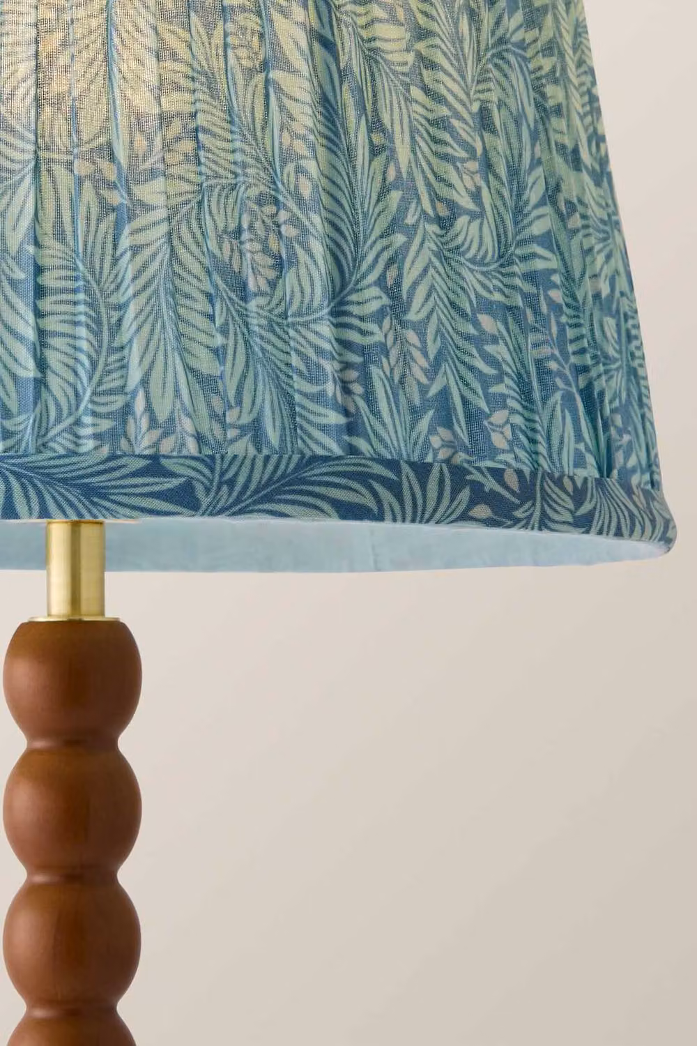 ValueLights Bobbin Leaf Printed Pleated Shade Walnut Bobble Table Lamp with Bulb in Mid Blue – 3