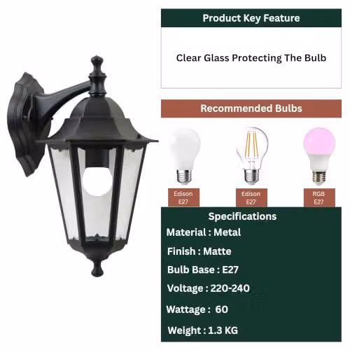 Nordlux Cardiff Black Metal Outdoor Wall Lantern with E27 Socket and IP44 Rating – 3