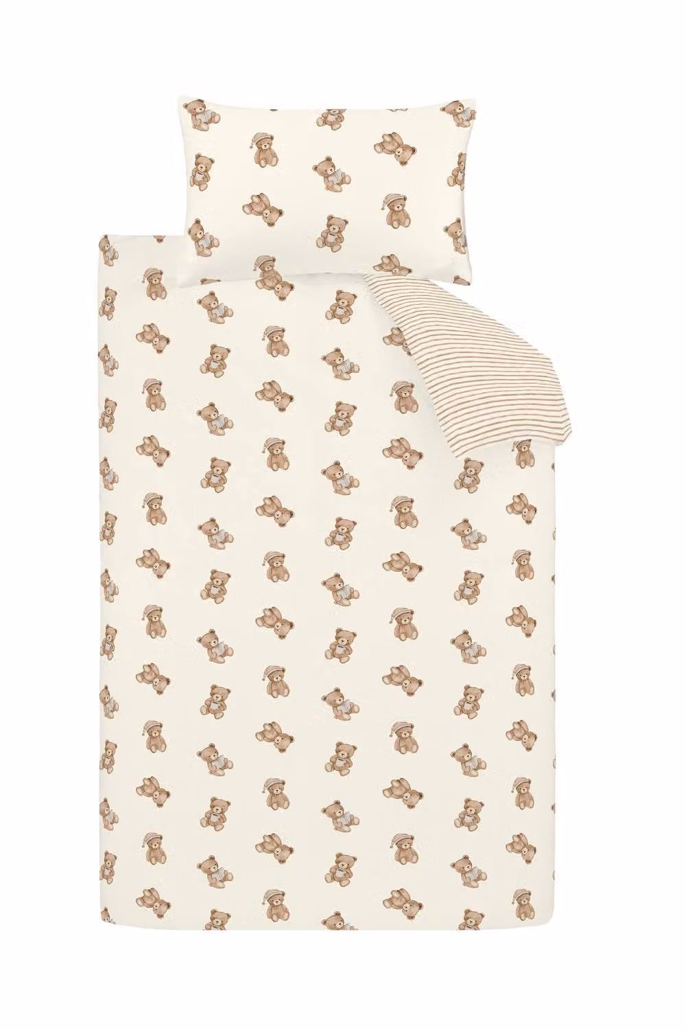 Catherine Lansfield Reversible Teddy Bear Cotton Flannelette Double Duvet Cover Set and Pillowcases in Cream – 3