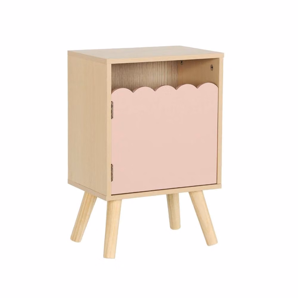sweeek Children's Bedside Table in Pink with One Door and Scandinavian Wood Design – 2