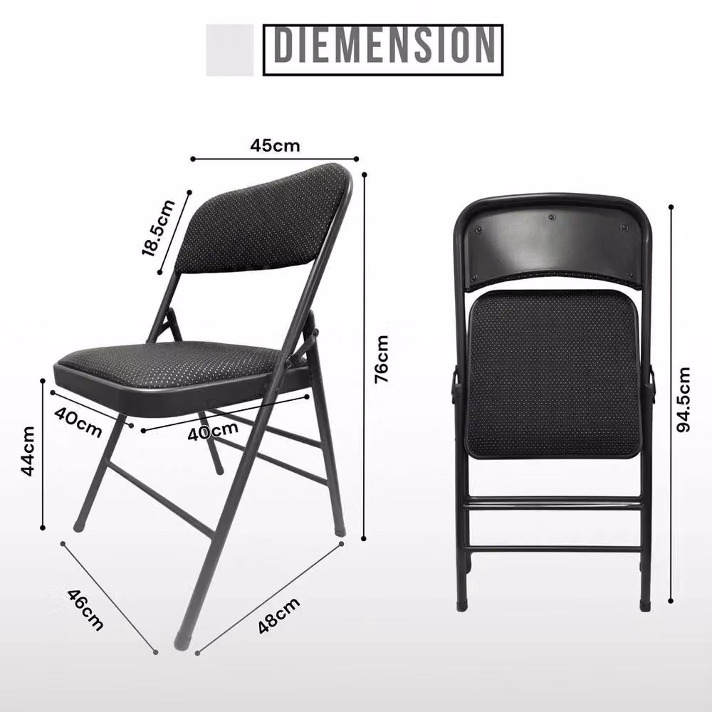 EONLION Black Deluxe Steel Folding Office Chair with Fabric Padded Seat – 2