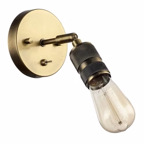 Happy Homewares Industrial Style Brass Metal Wall Light with Adjustable Head and Toggle Switch – 1