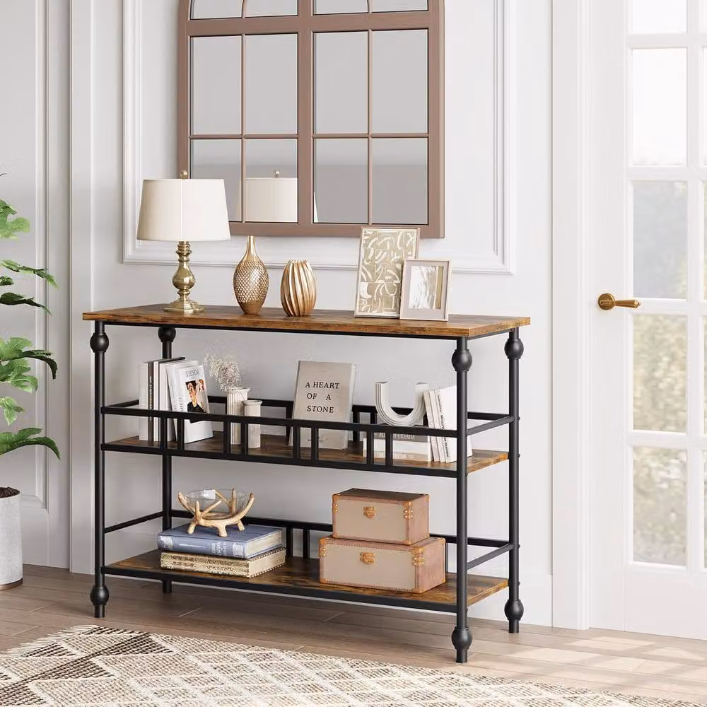 London Boutique 3-Tier Brown Console Table, Sofa Side Table and Entryway Table, W/D/H: 110 x 30 x 80 cm – 4