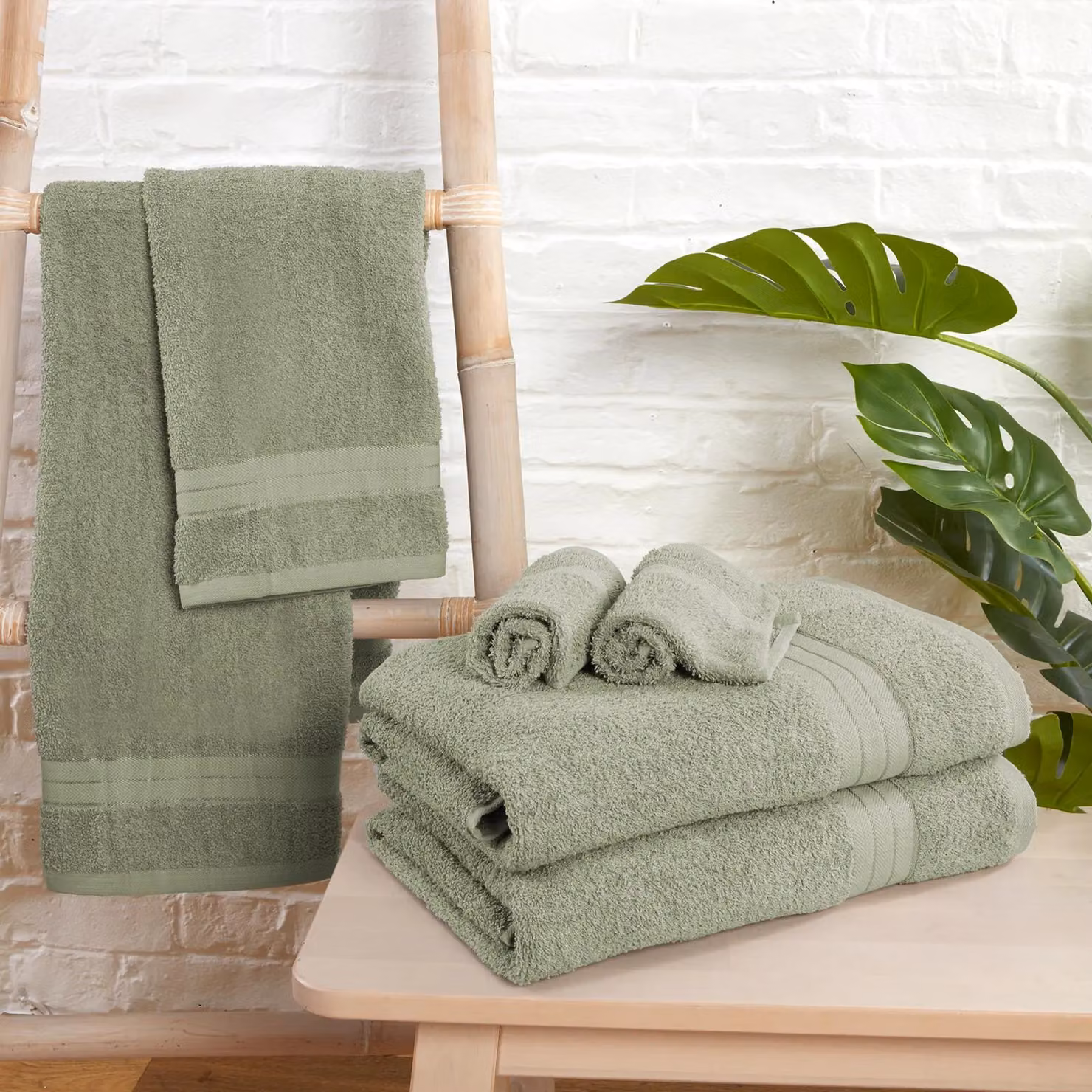 OHS Luxury 100% Cotton Terry Bath Sheet in Green, W/D/H: 150 x 90 x 1 cm – 2